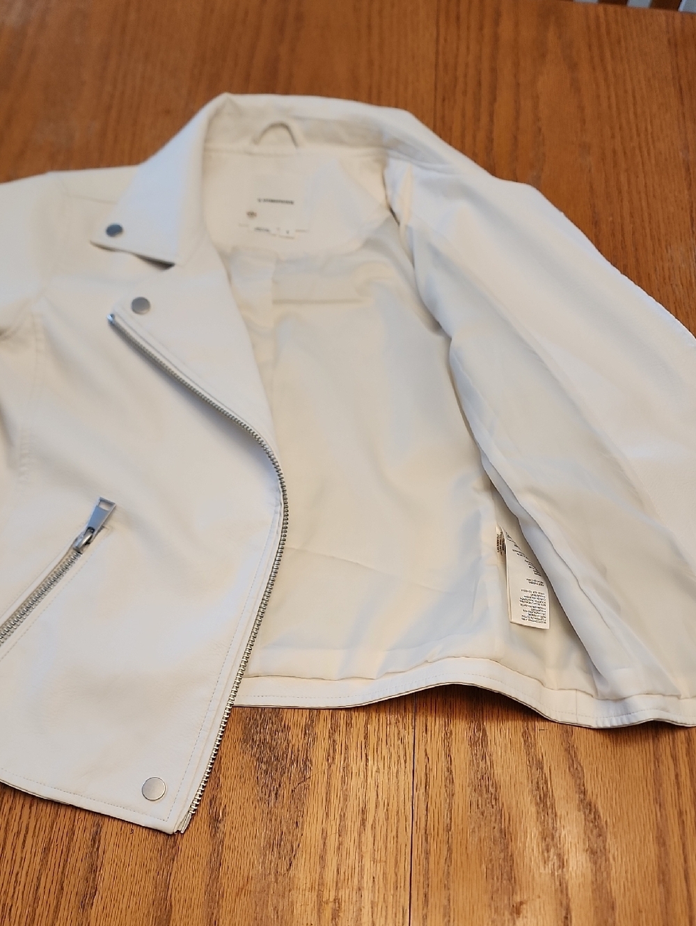 NWOT Anthropologie Ivory Moto Leather Jacket - Picture 9 of 16